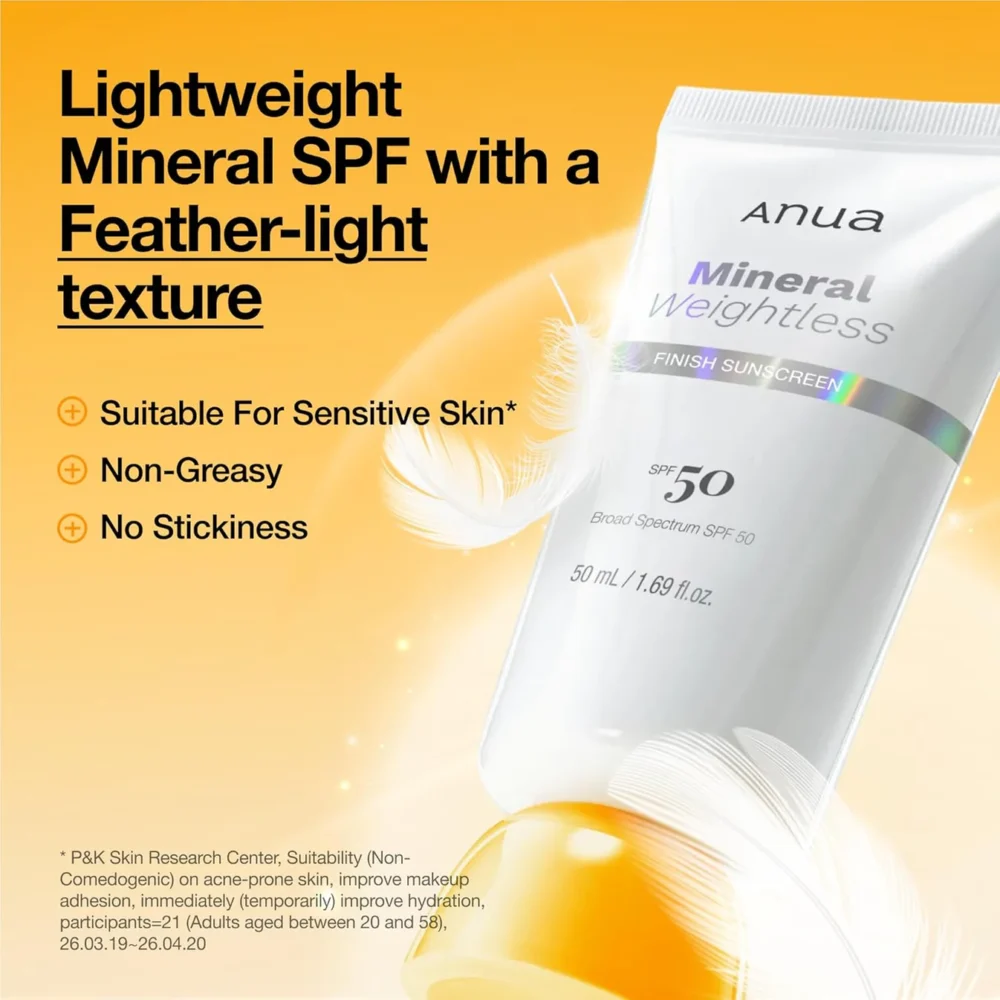 Anua Mineral Weightless Finish Sunscreen SPF50+ PA++++ | واقي شمس فيزيائي خفيف بلمسة طبيعية - الصورة 2