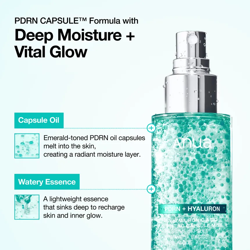 Anua - PDRN Hyaluronic Acid Hydrating Capsule Mist 100 ml | بخاخ PDRN بحمض الهيالورونيك لترطيب البشرة وإشراقتها الزجاجية - الصورة 7